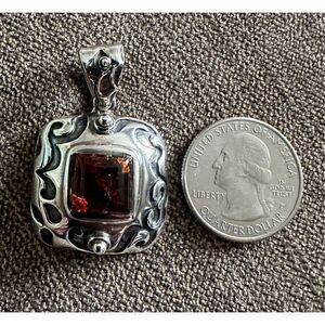 Pendant Silver with Amber Colored Stone